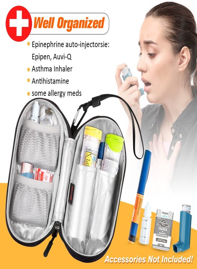 SITHON EpiPen Medical Carrying Case Insulated, Travel Medication Organizer Bag Emergency Medical Pouch Holds 2 EpiPens, Asthma Inhaler, Anti-Histamine, Auvi-Q, Allergy Medicine Essentials, Black - Image 2